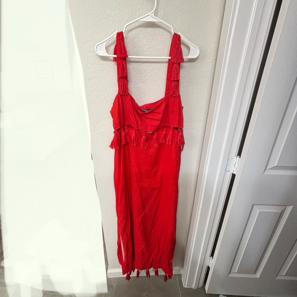 Orange-Red Midi Dress with Tassels - Size 12